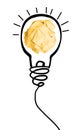 Yellow crumpled paper ball and drawn lamp bulb on white background Royalty Free Stock Photo