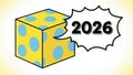 Yellow Cube with Blue Dots and 2026 Speech Bubble Royalty Free Stock Photo