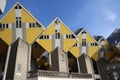 Yellow cubic resident houses at Blaak with modern architecture downtown Rotterdam a the old harbor in the Netherlands.