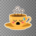 Yellow cup of kawaii coffee on a transporent background