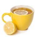 Yellow Cup of Lemon Tea Isolated on White Background Royalty Free Stock Photo