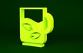 Yellow Cup of tea and leaf icon isolated on green background. Minimalism concept. 3d illustration 3D render Royalty Free Stock Photo