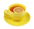 Yellow cup of tea with lemon Royalty Free Stock Photo