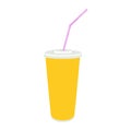 Yellow Cup template with drinking straw, isolated on white background. For coffee, tea, Cola, cocktails, soda or cold beverage. Ve Royalty Free Stock Photo