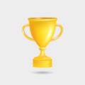 Yellow cup winner 3d icon. Main prize for successful champion. Bowl with two handles on stand. Award trophy for best Royalty Free Stock Photo