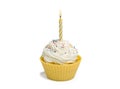 Yellow cupcake and candle Royalty Free Stock Photo