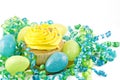 Yellow Cupcake with Easter Eggs and decorations Royalty Free Stock Photo