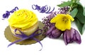 Yellow Cupcake with Fresh Tulips