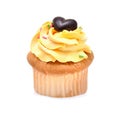 Yellow cupcake isolated on white background