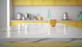 Yellow cuple countertop in modern kitchen. 3d rendering