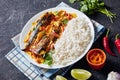 Yellow curry, Panang curry with Grilled Saba fish Royalty Free Stock Photo