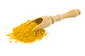Yellow curry powder in the wooden spoon, isolated on white background Royalty Free Stock Photo