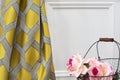 Yellow curtain fabric sample. Curtains, tulle and furniture upholstery Royalty Free Stock Photo