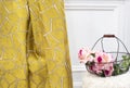 Yellow curtain fabric sample. Curtains, tulle and furniture upholstery Royalty Free Stock Photo