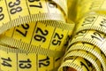 Yellow curved measuring tape close up