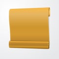 Yellow, curved, realistic paper scroll.