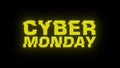 Yellow Cyber Monday glitch text with infinite laser tunnel. Royalty Free Stock Photo