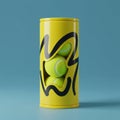 Yellow cylindrical container with a wavy black design partially displaying three neon Royalty Free Stock Photo