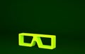 Yellow 3D cinema glasses icon isolated on green background. Minimalism concept. 3d illustration 3D render Royalty Free Stock Photo