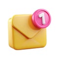 Yellow 3 D Envelope Icon With Pink Notification Badge Showing Number One email message Royalty Free Stock Photo