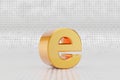 Yellow 3d letter E lowercase. Glossy yellow metallic letter on metal floor background. 3d rendered font character Royalty Free Stock Photo