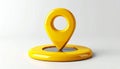 Yellow 3D Location Pin Icon Resting on a Circular Base on White Background map marker navigation Royalty Free Stock Photo