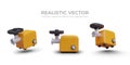 Yellow 3D meat grinder, front and side view. Kitchen equipment for preparing minced meat Royalty Free Stock Photo