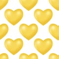 Yellow 3d Mesh hearts. Seamless patternon the white background. Vector illustration.