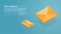 Yellow 3d vector mail icon. Isometric email sending illustration. Mailing letters service concept