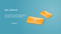 Yellow 3d vector mail icon. Isometric email sending illustration. Mailing letters service concept