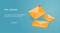 Yellow 3d vector mail icon. Isometric email sending illustration. Mailing spam letters service concept