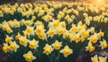 Yellow daffodils flower bed.nature background Royalty Free Stock Photo