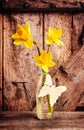 Yellow Daffodils in Glass Jar with Paper Butterfly Royalty Free Stock Photo