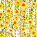 Yellow daffodils seamless pattern