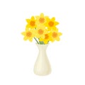 Yellow daffodils in a white vase isolated. Vector cartoon illustration Royalty Free Stock Photo