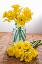 Yellow dafodills in blue jar