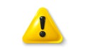 Yellow danger warning triangle 3d icon. Alert, caution or emergency notification. Danger hazard notification. Vector