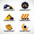 Yellow and dark blue Backhoe service logo vector set design Royalty Free Stock Photo