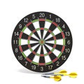 Yellow dart arrows in front of dartboard 3D