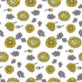 Yellow decorative floral fall seamless pattern.