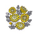 Yellow decorative stylized daisy floral fall pattern.