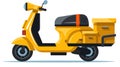 Yellow delivery scooter cartoon illustration. Modern urban transport food parcel delivery vector