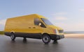 Yellow Delivery Van on Coastal Road Motion Blurred 3d Illustration Royalty Free Stock Photo