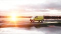 Yellow delivery van on highway. Very fast driving. Transport and logistic concept. 3d rendering. Royalty Free Stock Photo