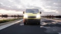 Yellow delivery van on highway. Very fast driving. Transport and logistic concept. 3d rendering. Royalty Free Stock Photo