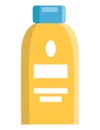 Yellow detergent bottle with blue cap, blank label. Cleaning product packaging design, vector illustration