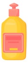 Yellow detergent bottle. Cartoon dish wash container