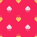 Yellow Diamond icon isolated seamless pattern on red background. Jewelry symbol. Gem stone. Vector Royalty Free Stock Photo