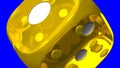 Yellow dice on blue chroma key background.