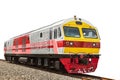 yellow diesel engine locomotive train isolated on white background.